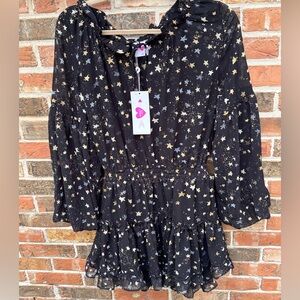 BuddyLove Dress, Flirty Tiered Ruffled With Full Sleeves, Elastic Waist. Size L